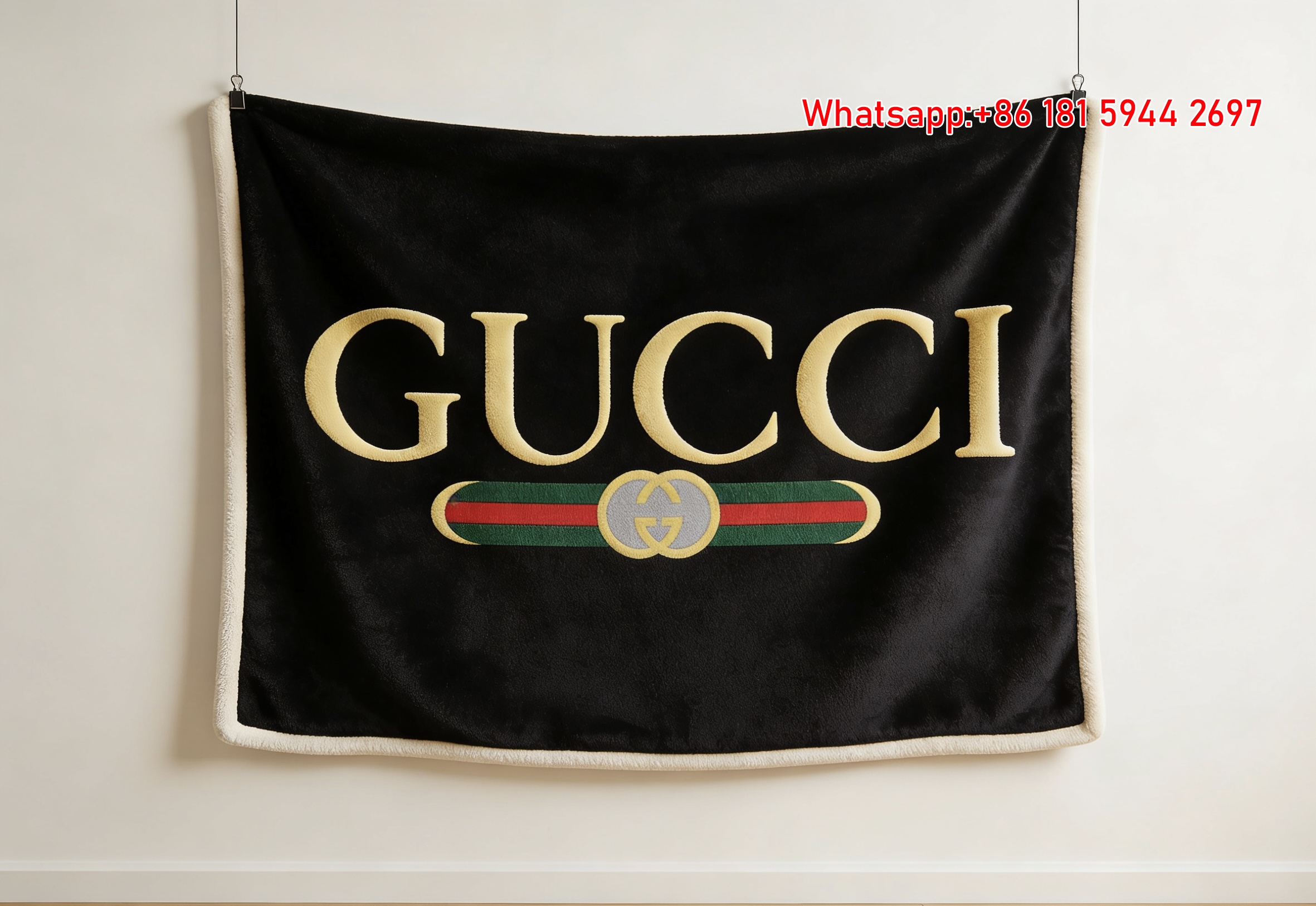 Gold Gucci Web Stripe GG Buckle Flannel Fleece Blanket – Wall Hanging Decor Gucci throw blanket IMG_2548